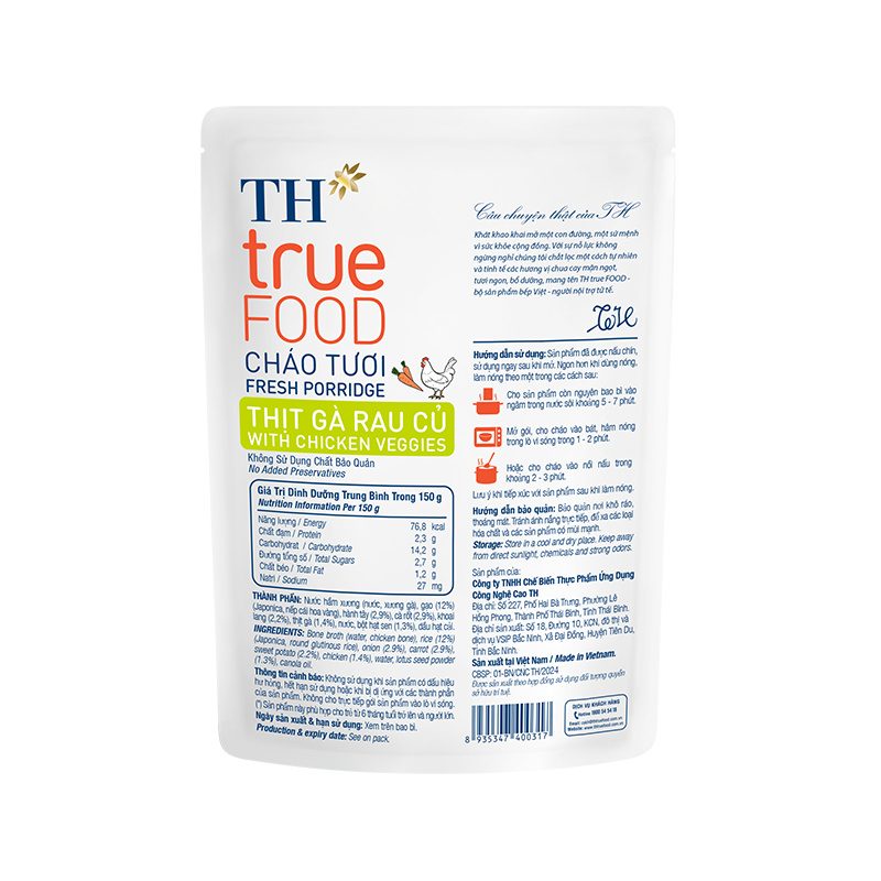 Gói Cháo Tươi Thịt Gà Rau Củ TH true FOOD 150 g ảnh 2