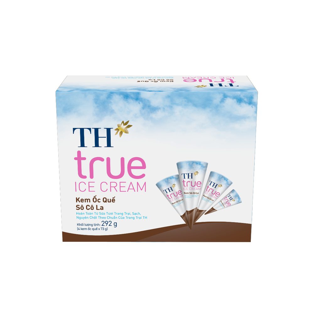 Hộp 4 Cái Kem Ốc Quế Sô Cô La TH true ICE CREAM 73 g