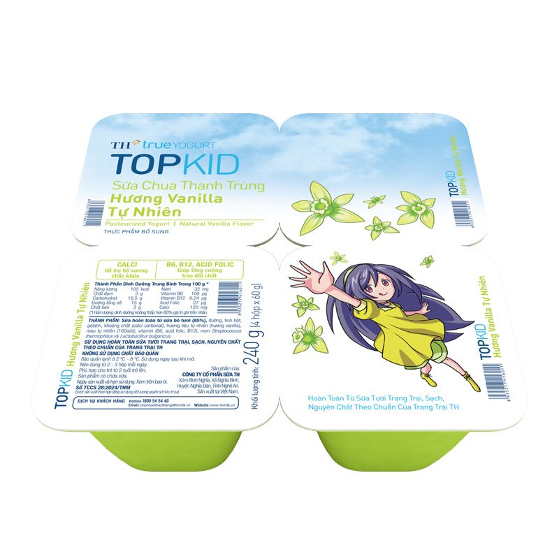 Lốc Sữa Chua Thanh Trùng Hương Vanilla Tự Nhiên TH true YOGURT TOPKID 60 g