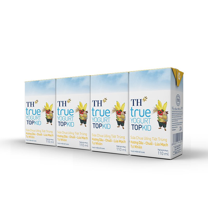 Lốc Sữa Chua Uống Tiệt Trùng Hương Dâu - Chuối - Lúa Mạch Tự Nhiên TH true YOGURT TOPKID 110 ml