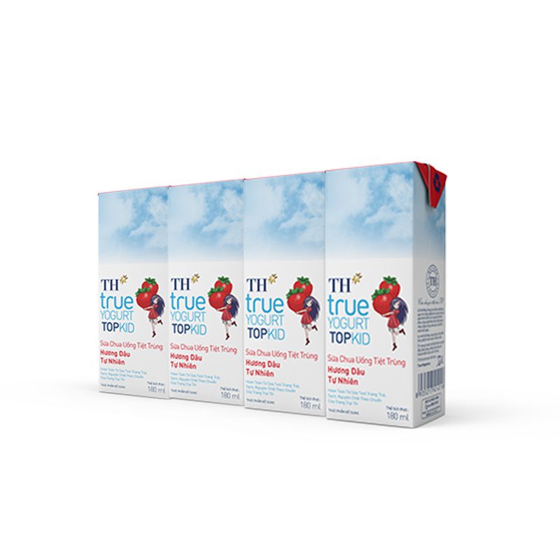 Lốc Sữa Chua Uống Tiệt Trùng Hương Dâu Tự Nhiên TH true YOGURT TOPKID 180ml