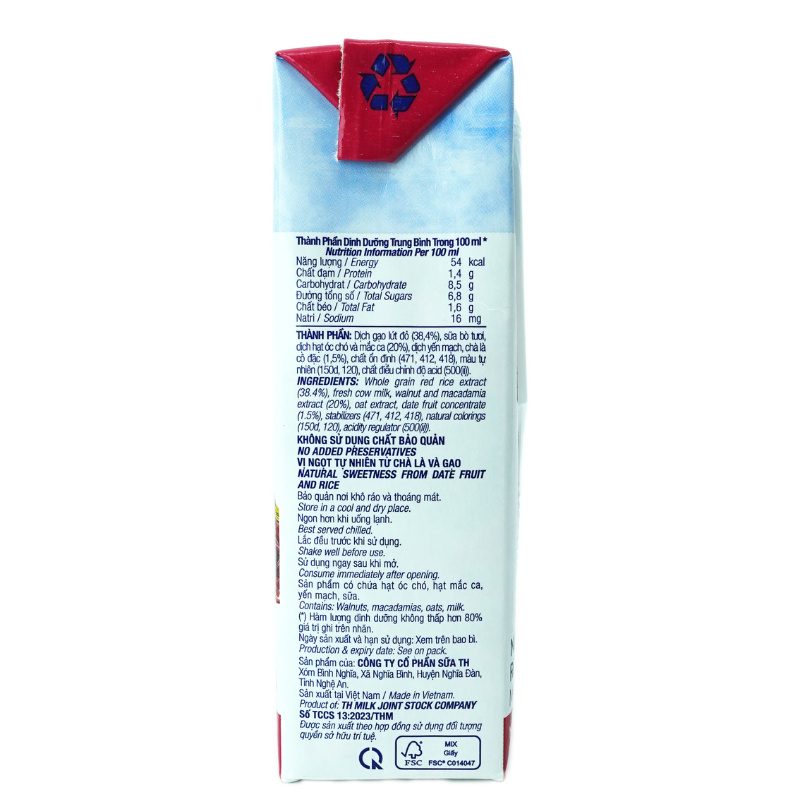 Lốc Sữa Hạt Và Gạo Lứt Đỏ TH true NUT 180 ml ảnh 5