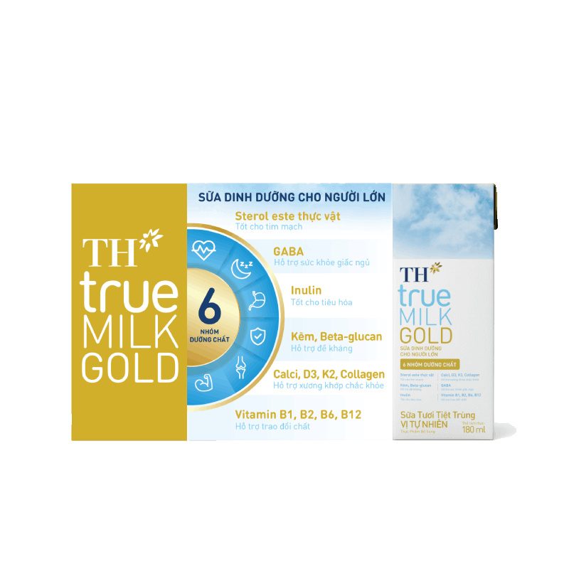 Lốc Sữa Tươi Dinh Dưỡng Dành Cho Người Lớn Tuổi TH true MILK GOLD Vị Tự Nhiên 180 ml