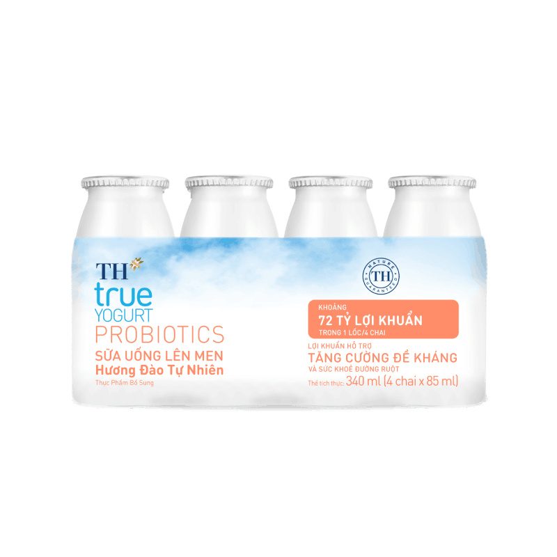 Lốc Sữa Uống Lên Men Hương Đào Tự Nhiên TH true YOGURT PROBIOTICS 85 ml