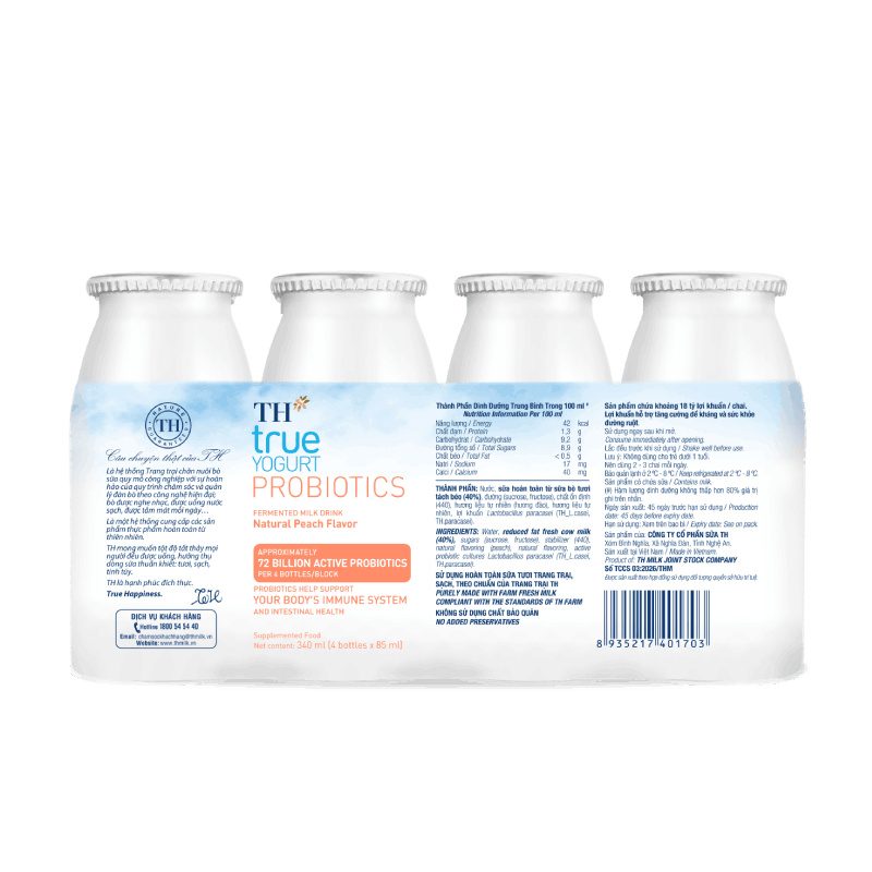 Lốc Sữa Uống Lên Men Hương Đào Tự Nhiên TH true YOGURT PROBIOTICS 85 ml ảnh 2