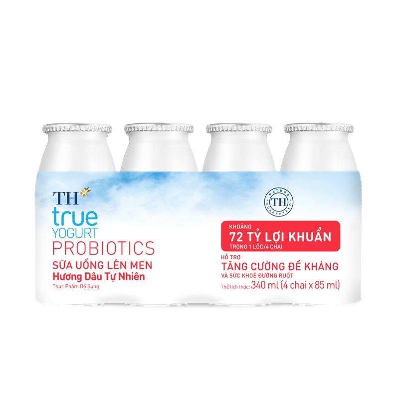 Lốc Sữa Uống Lên Men Hương Dâu Tự Nhiên TH true YOGURT PROBIOTICS 85ml ảnh 3