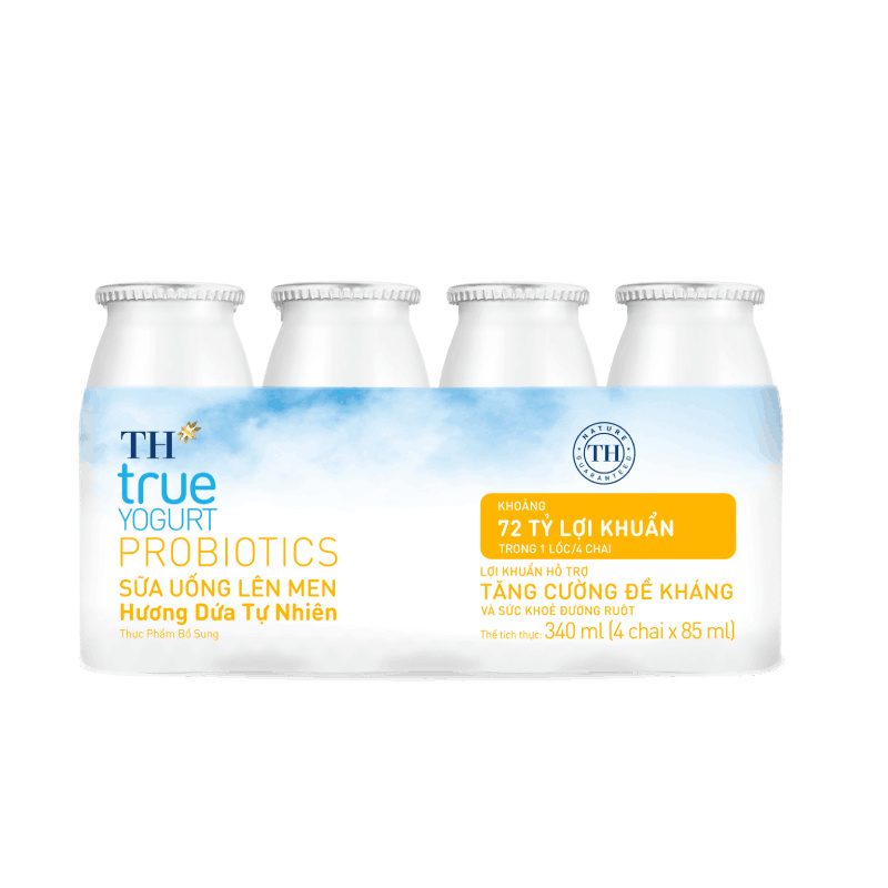 Lốc Sữa Uống Lên Men Hương Dứa Tự Nhiên TH true YOGURT PROBIOTICS 85 ml