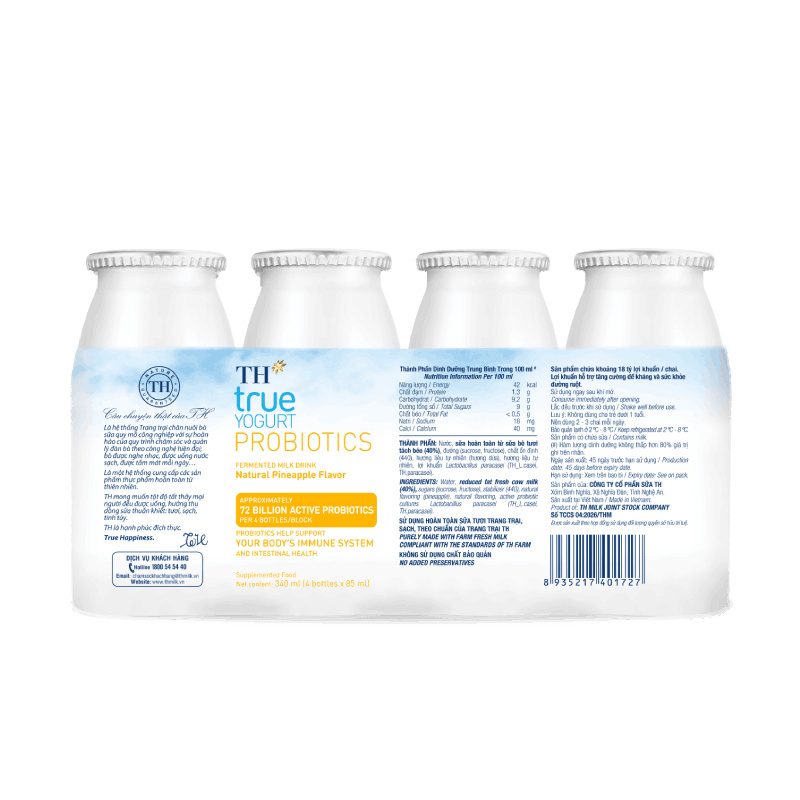 Lốc Sữa Uống Lên Men Hương Dứa Tự Nhiên TH true YOGURT PROBIOTICS 85 ml ảnh 2