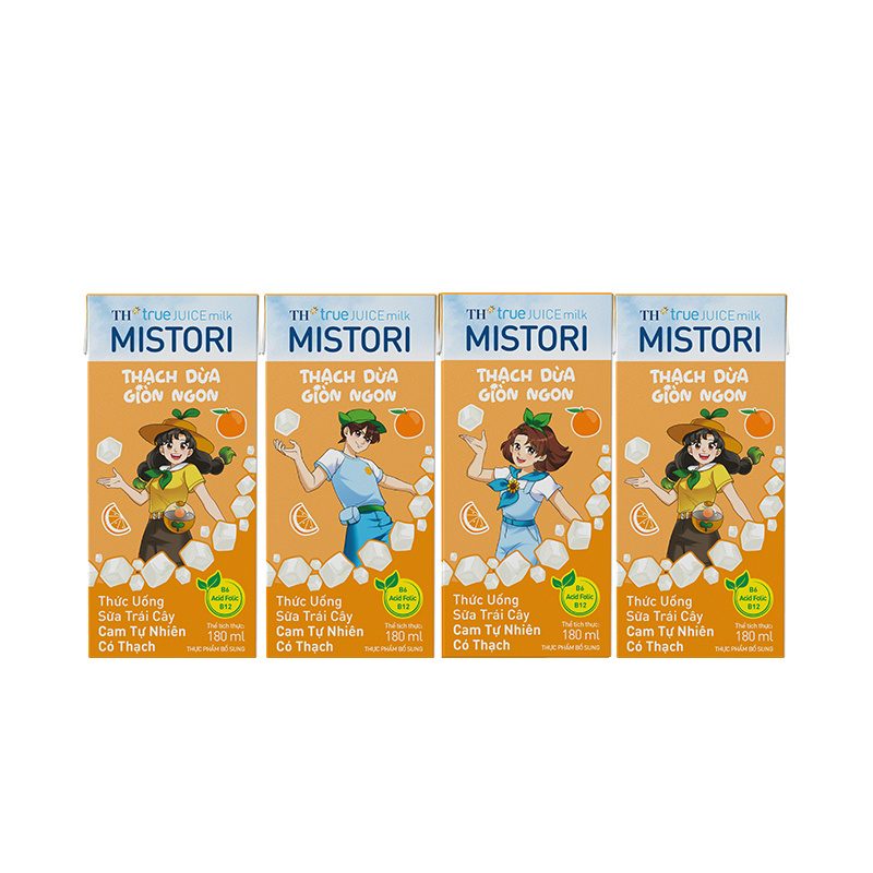 Lốc Thức uống Sữa Trái Cây Cam Tự Nhiên Có Thạch TH true JUICE milk MISTORI 180 ml