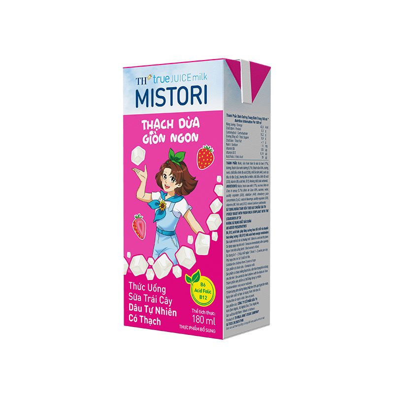 Lốc Thức uống Sữa Trái Cây Dâu Tự Nhiên Có Thạch TH true JUICE milk MISTORI 180 ml ảnh 6
