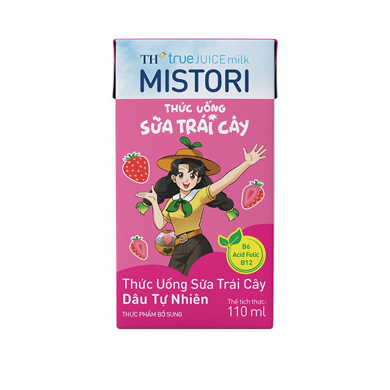 Lốc Thức Uống Sữa Trái Cây Dâu Tự Nhiên TH true JUICE milk MISTORI 110 ml ảnh 2