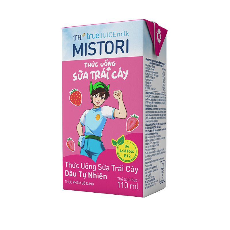Lốc Thức Uống Sữa Trái Cây Dâu Tự Nhiên TH true JUICE milk MISTORI 110 ml ảnh 3