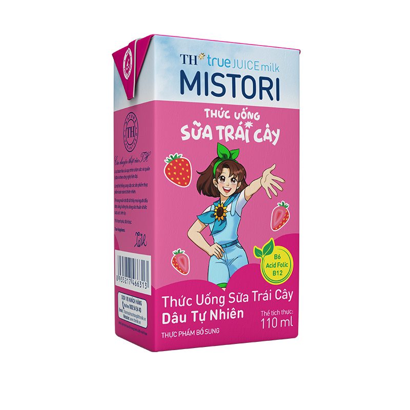 Lốc Thức Uống Sữa Trái Cây Dâu Tự Nhiên TH true JUICE milk MISTORI 110 ml ảnh 4