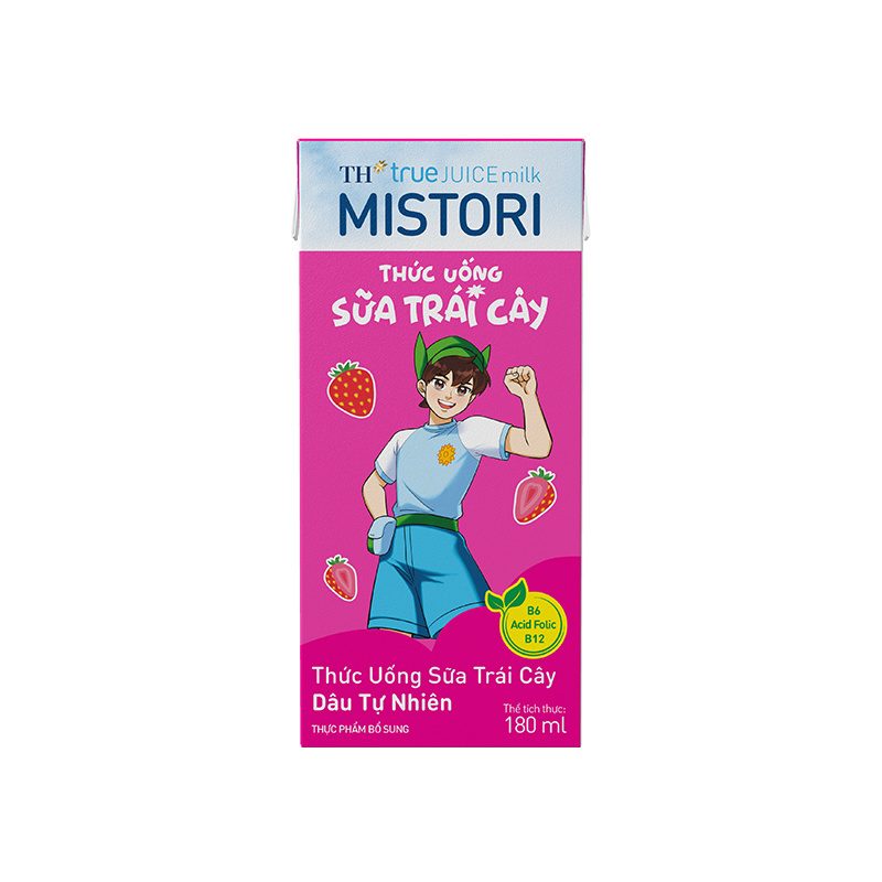 Lốc Thức uống Sữa Trái Cây Dâu Tự Nhiên TH true JUICE milk MISTORI 180 ml ảnh 2