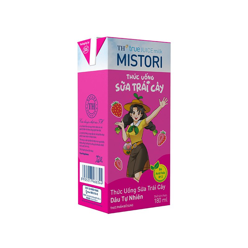 Lốc Thức uống Sữa Trái Cây Dâu Tự Nhiên TH true JUICE milk MISTORI 180 ml ảnh 3