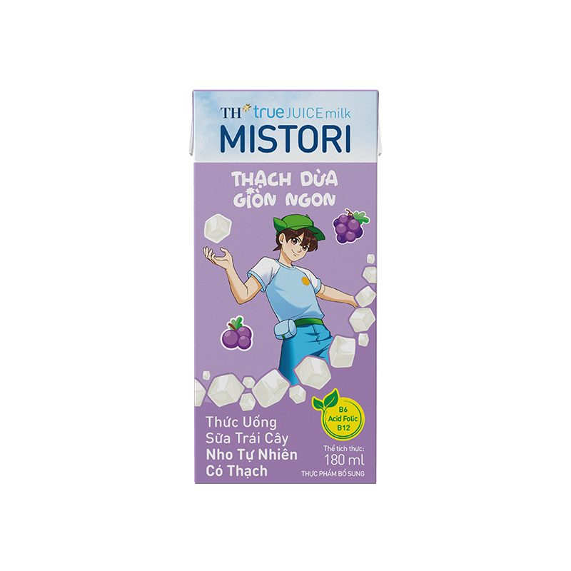 Lốc Thức uống Sữa Trái Cây Nho Tự Nhiên Có Thạch TH true JUICE milk MISTORI 180 ml ảnh 2