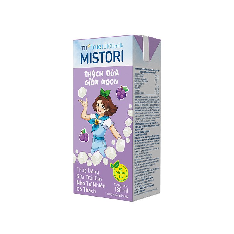 Lốc Thức uống Sữa Trái Cây Nho Tự Nhiên Có Thạch TH true JUICE milk MISTORI 180 ml ảnh 3