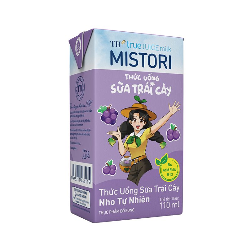 Lốc Thức Uống Sữa Trái Cây Nho Tự Nhiên TH true JUICE milk MISTORI 110 ml ảnh 3