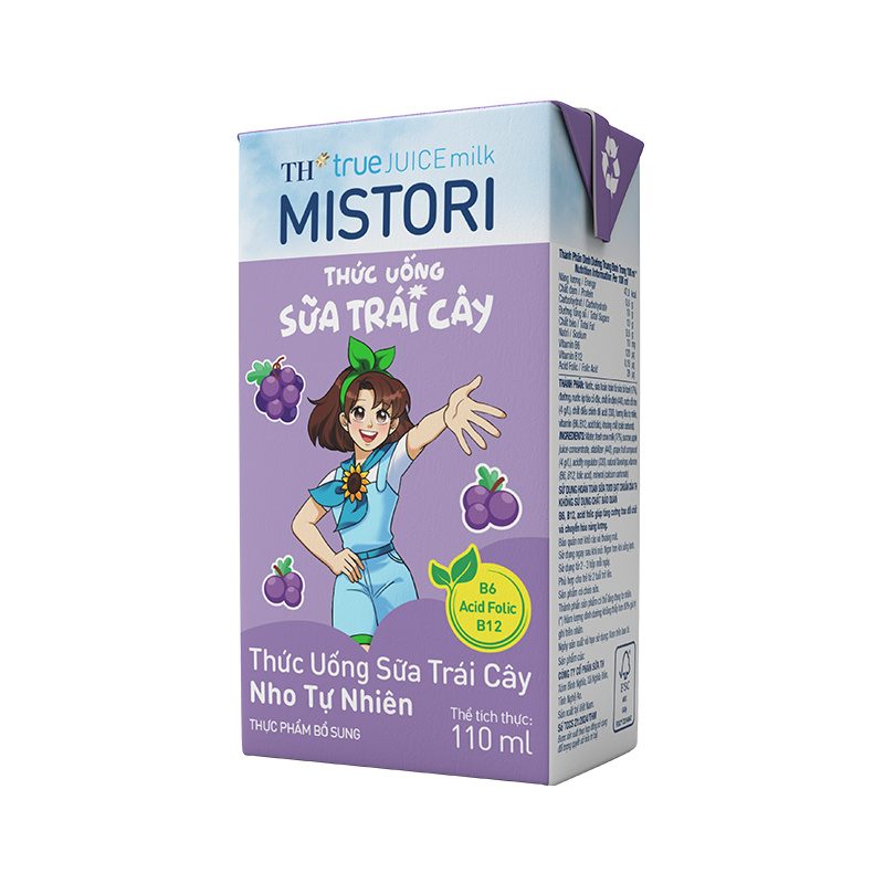 Lốc Thức Uống Sữa Trái Cây Nho Tự Nhiên TH true JUICE milk MISTORI 110 ml ảnh 4