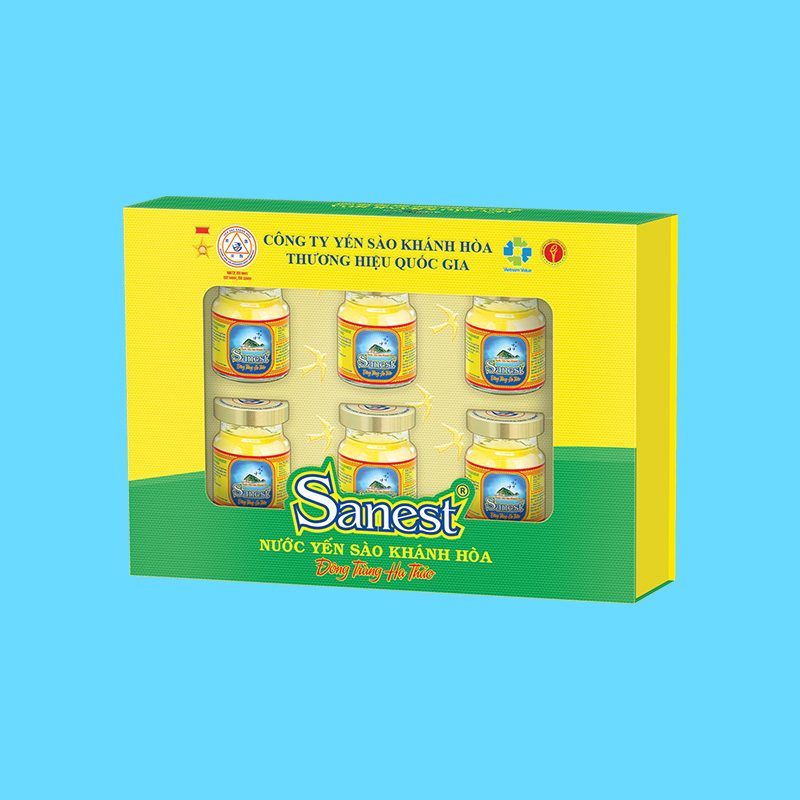 Nước yến sào Khánh Hòa Sanest đông trùng hạ thảo hộp 6 lọ 70ml