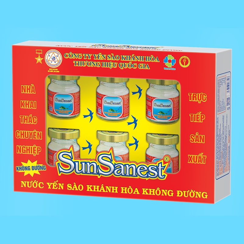 Nước yến sào Khánh Hòa SunSanest không đường hộp 6 lọ 70ml