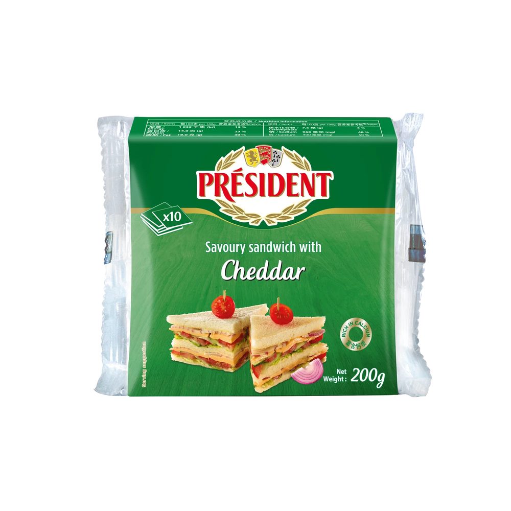 Phô mai lát chế biến vị Cheddar Président (Sandwich) 200g