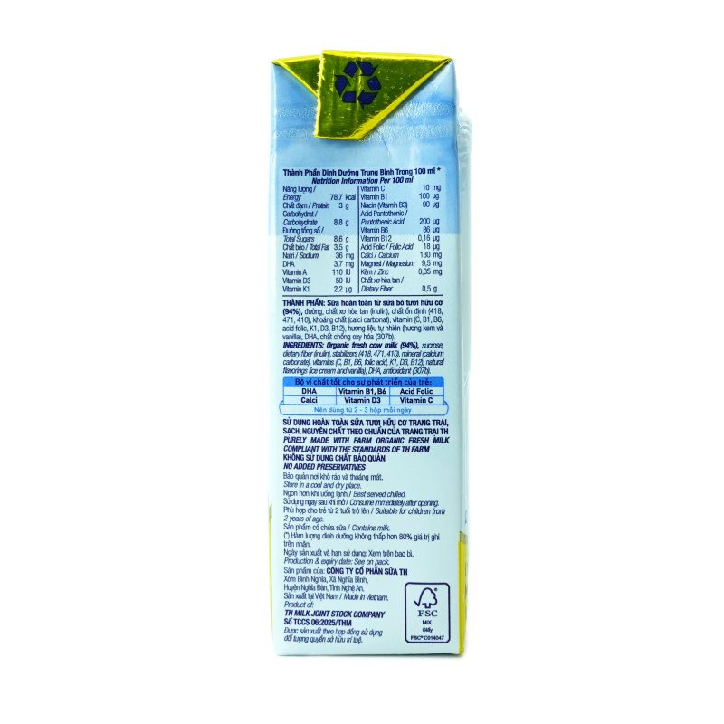 Sữa Tươi Tiệt Trùng Vị Kem Vanilla Tự Nhiên TH true MILK TOPKID 180 ml ảnh 5