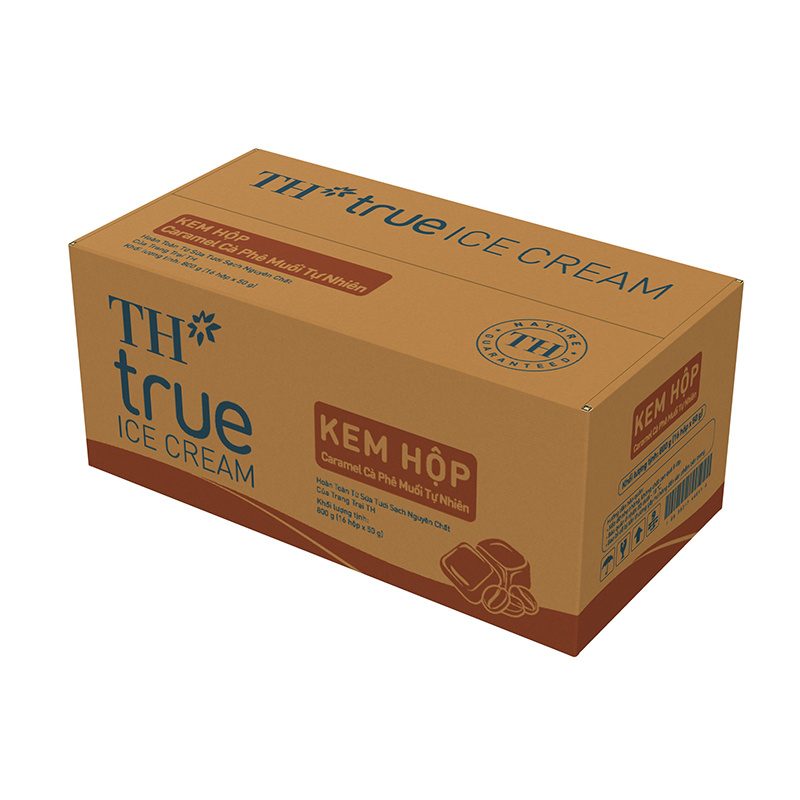 Thùng 16 Hộp Kem Hộp Caramel Cà Phê Muối Tự Nhiên TH true ICE CREAM 50g