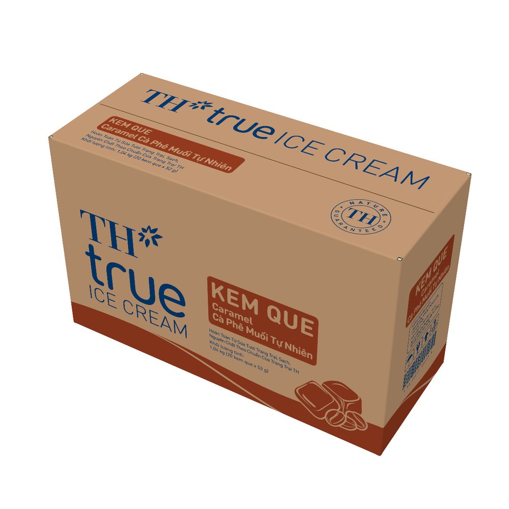 Thùng 20 Que Kem Que Caramel Cà Phê Muối Tự Nhiên TH true ICE CREAM 52g