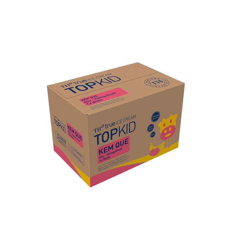 Thùng 20 Que Kem Que TOPKID Dâu Hương Chuối Tự Nhiên 46 g
