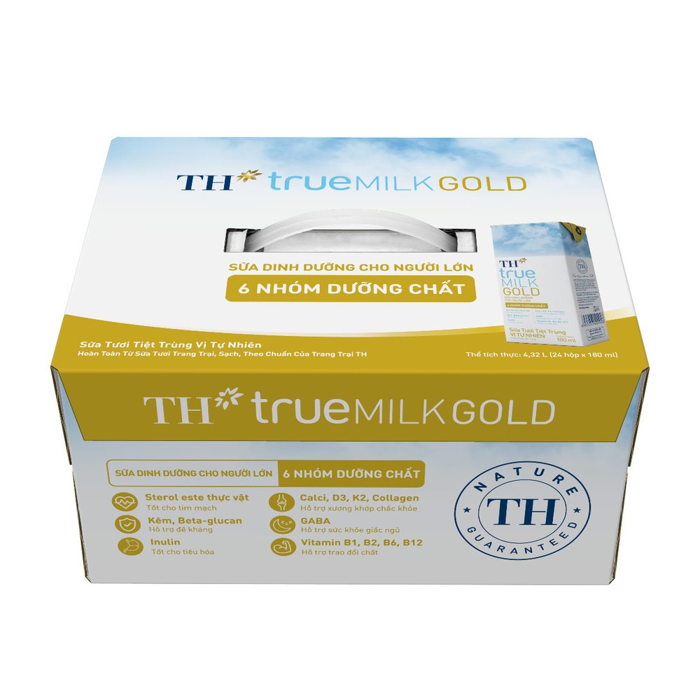 Thùng 24 Hộp Sữa Tươi Dinh Dưỡng Dành Cho Người Lớn Tuổi TH true MILK GOLD Vị Tự Nhiên 180 ml ảnh 3