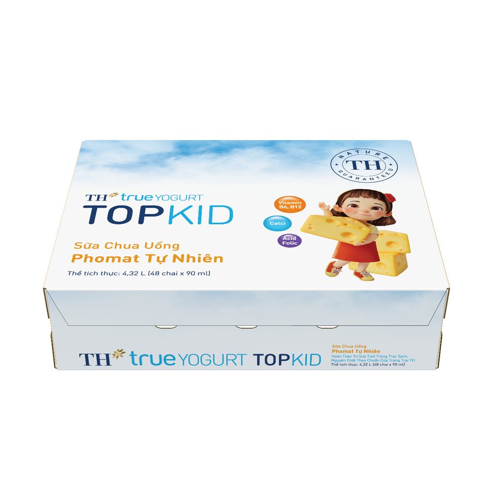 Thùng 48 Chai Sữa Chua Uống Phomat Tự Nhiên TH true YOGURT TOPKID 90 ml