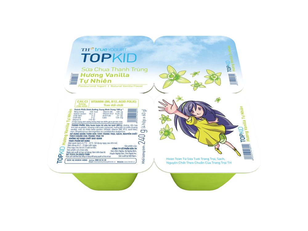 Thùng 48 Hộp Sữa Chua Thanh Trùng Hương Vanilla Tự Nhiên TH true YOGURT TOPKID 60 g
