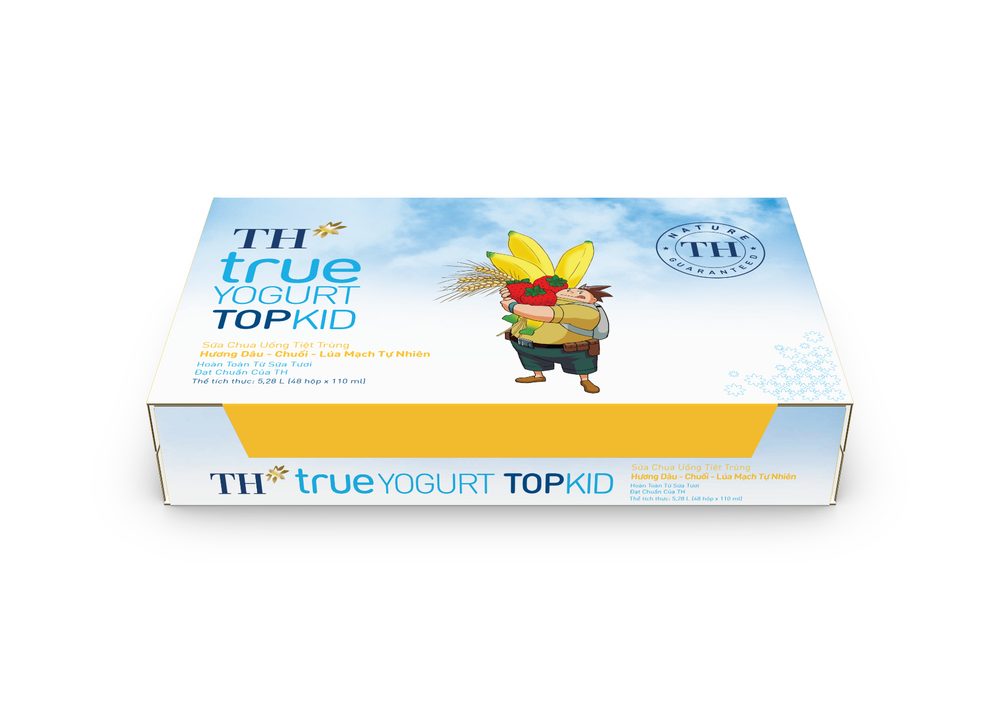 Thùng 48 Hộp Sữa Chua Uống Tiệt Trùng Hương Dâu - Chuối - Lúa Mạch Tự Nhiên TH true YOGURT TOPKID 110 ml