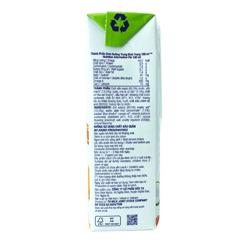 Thùng 48 Hộp Sữa Yến Mạch Hương Dừa Tự Nhiên TH true OAT 180 ml ảnh 5