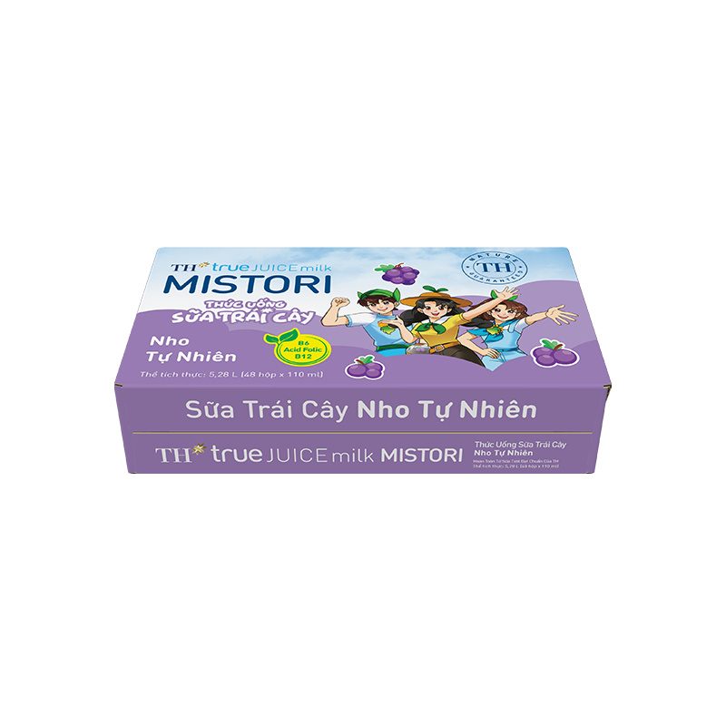 Thùng 48 Hộp Thức Uống Sữa Trái Cây Nho Tự Nhiên TH true JUICE milk MISTORI 110 ml