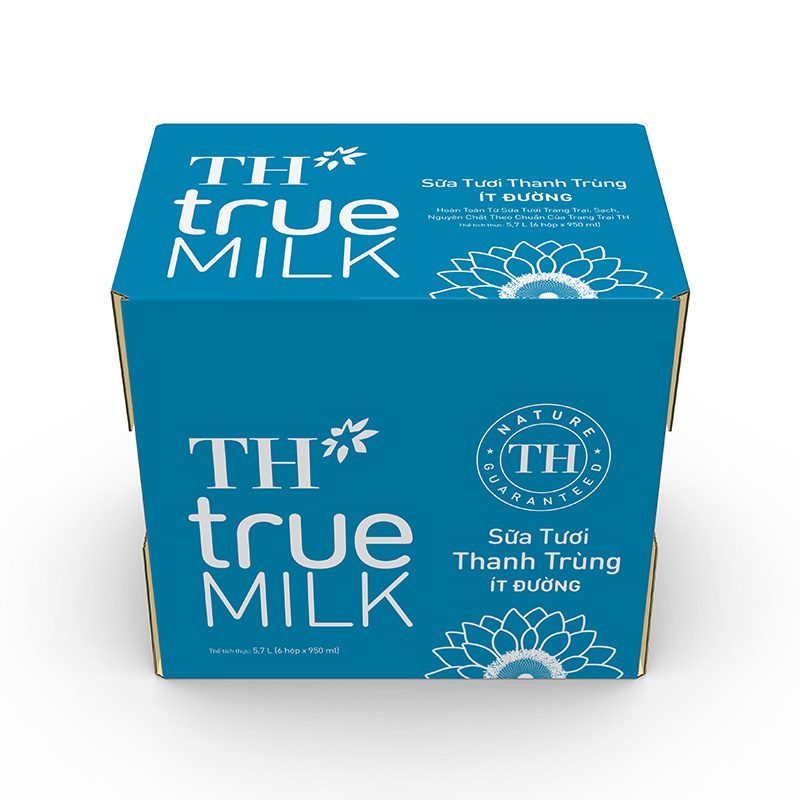 Thùng 6 Hộp Sữa Tươi Thanh Trùng Ít Đường TH true MILK 950 ml