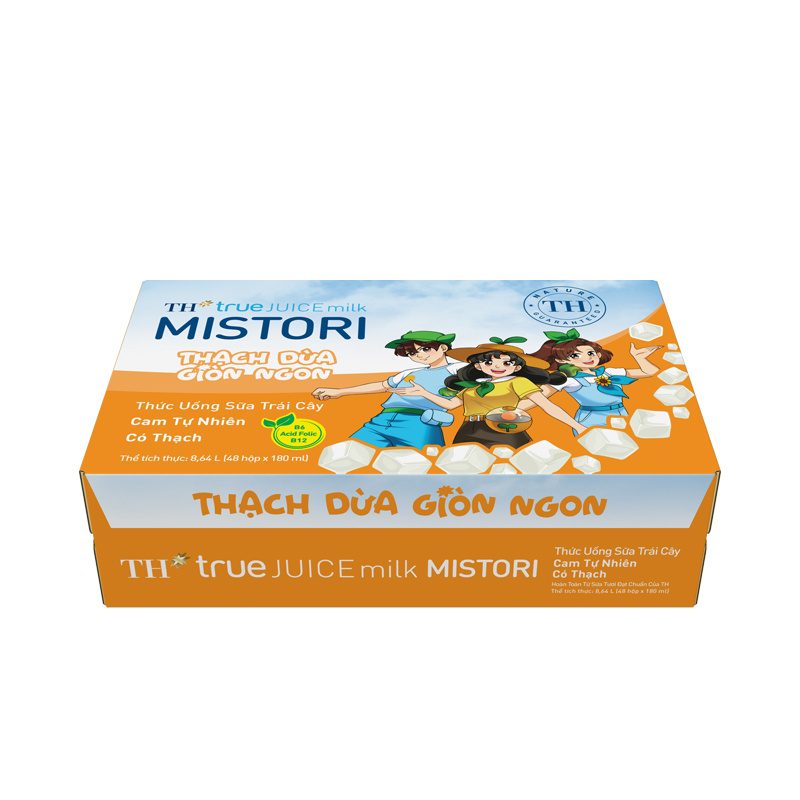Thùng Thức uống Sữa Trái Cây Cam Tự Nhiên Có Thạch TH true JUICE milk MISTORI 180 ml