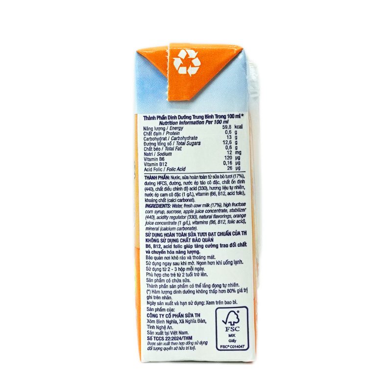Thùng Thức uống Sữa Trái Cây Cam Tự Nhiên TH true JUICE milk MISTORI 180 ml ảnh 4