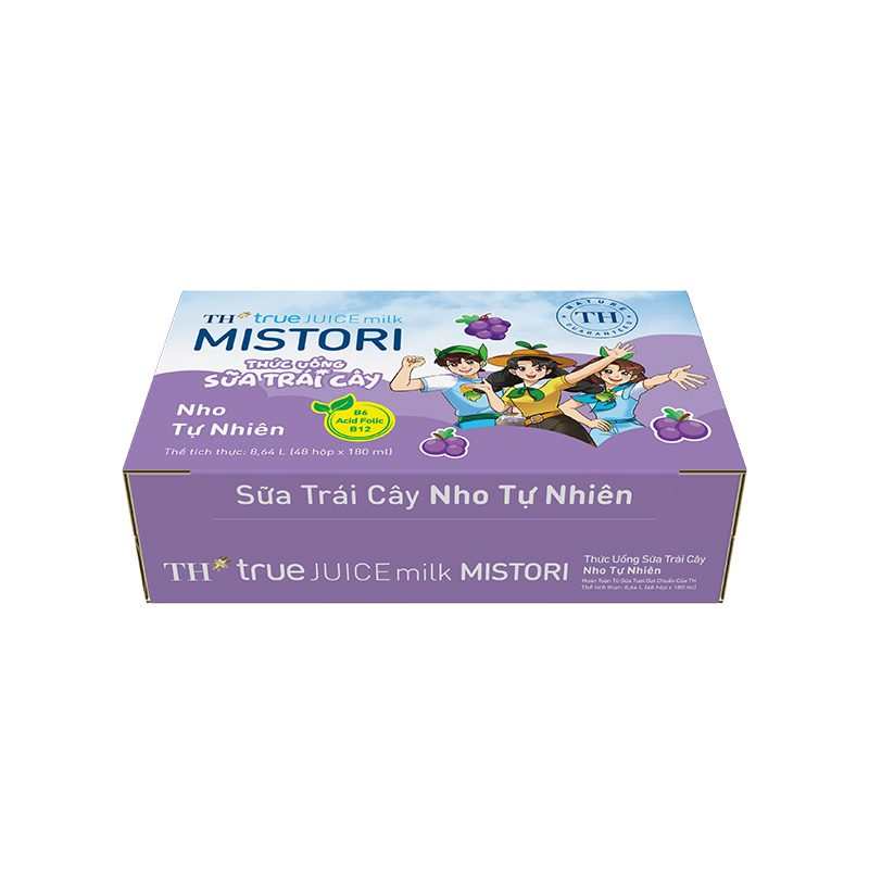 Thùng Thức uống Sữa Trái Cây Nho Tự Nhiên TH true JUICE milk MISTORI 180 ml